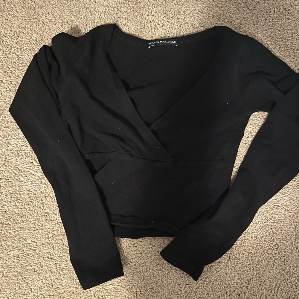 black brandy v neck long sleeve